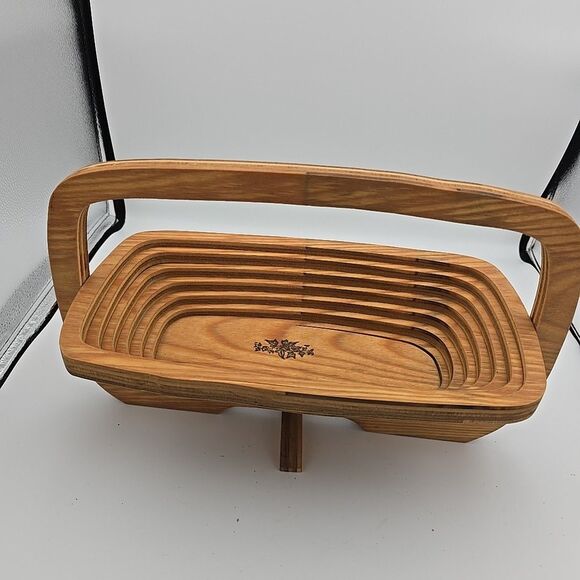 Vintage Deep Spring Collapsible Handcrafted Wood Basket Foldable Oval Home Decor - Picture 1 of 8
